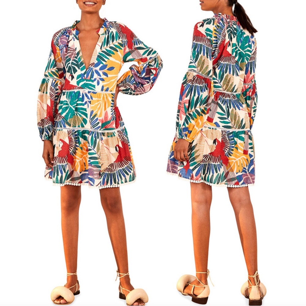 Farm Rio Off White Macaw Mini Dress. Gorgeous colors! XS